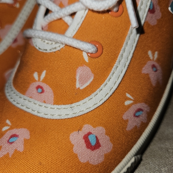 TOMS Orange Persimmon Sprint Floral Print Lace Up Sneaker Women's 11 - Picture 8 of 10